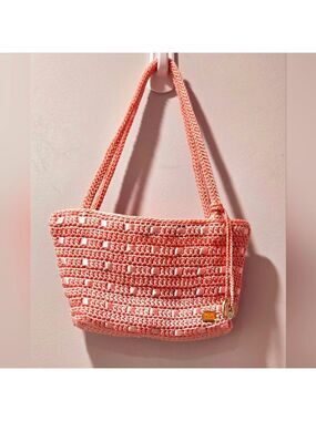 The Sak Pink Crochet Woven Mini Bag